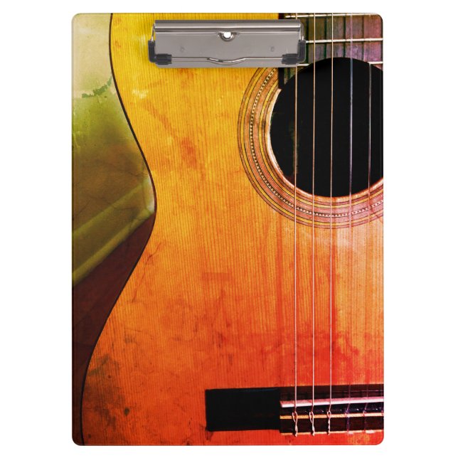 Hip Distressed Musical Acoustic Guitar Clipboard (Front)