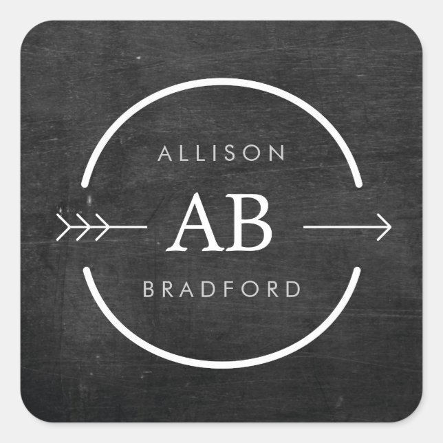HIP & EDGY MONOGRAM LOGO with ARROW on BLACK WOOD Square Sticker (Front)