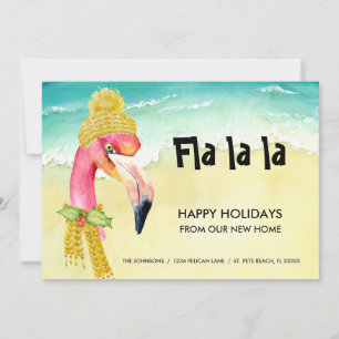 Hip Flamingo on Florida Beach Holiday New Home Announcement