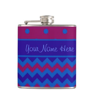 Hip Flask to Personalise: Blue, Plum Pink Chevrons