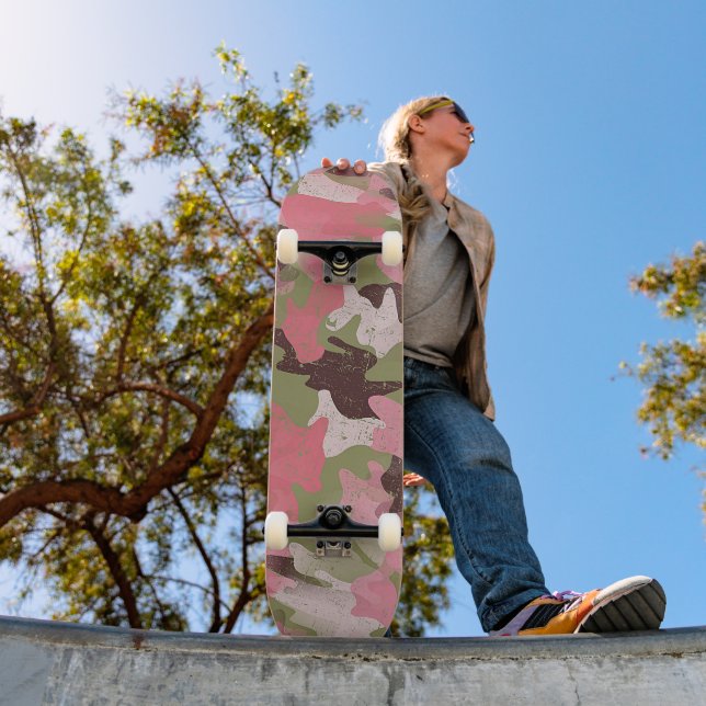 Hip Fun Military Green Pink Camouflage Art Pattern Skateboard (Outdoor 1)