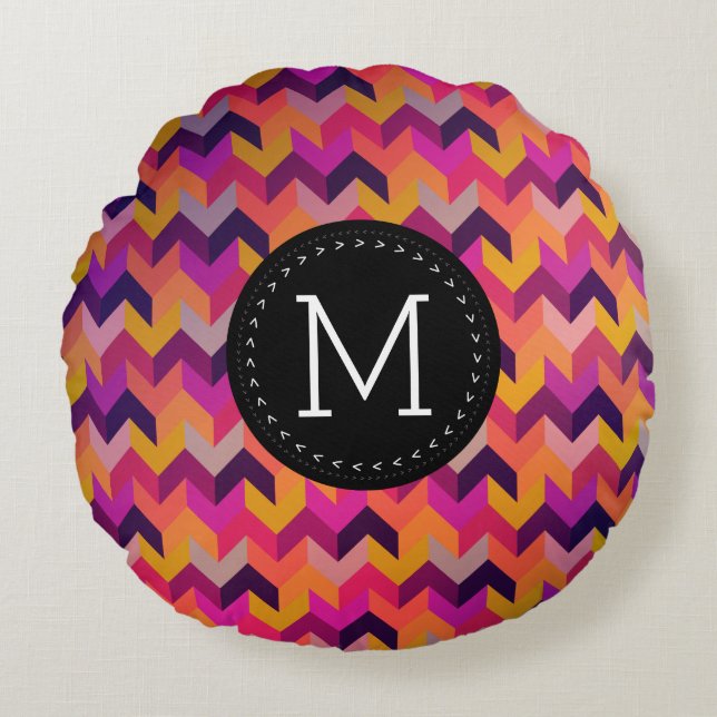 Hip Geometric Chevron Pattern With Initial Round Cushion (Front)