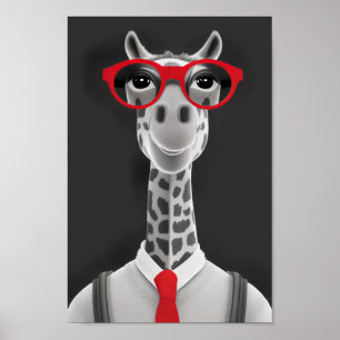 Hip Giraffe Pencil Drawing   Red Necktie Wall Art