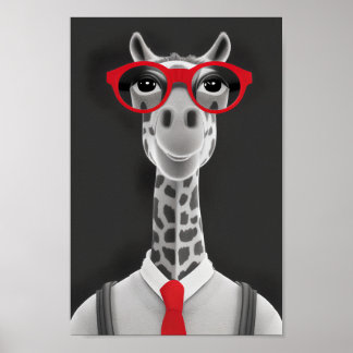 Hip Giraffe Pencil Drawing | Red Necktie Wall Art