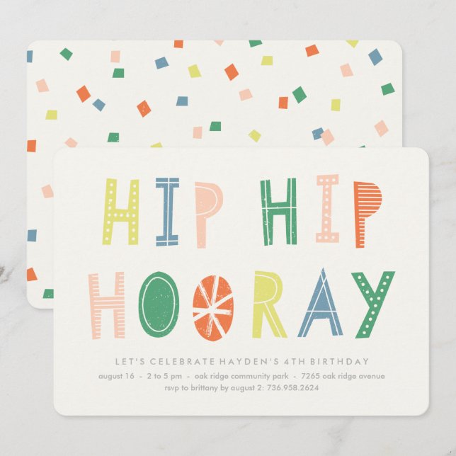 Hip Hip Hooray Birthday Invitation - Cobalt (Front/Back)