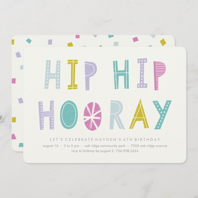 Hip Hip Hooray Birthday Invitation - Lime (Front/Back)