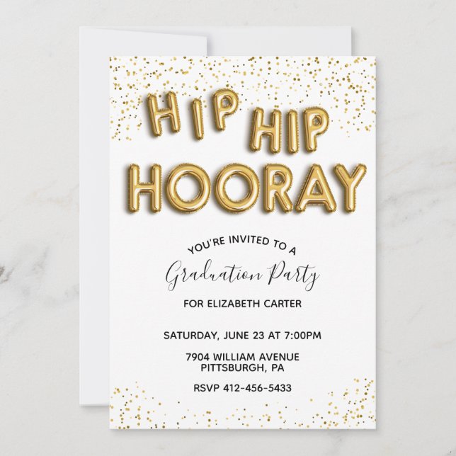 Hip Hip Hooray Graduation Party invitation (Front)