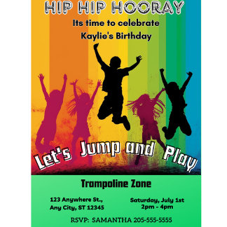 Hip Hip Hooray! Let's Bounce: Trampoline Park Invitation