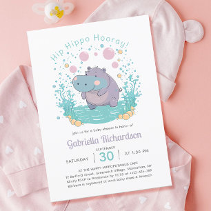 Hip Hippo Hooray Gender Neutral Baby Shower Invitation