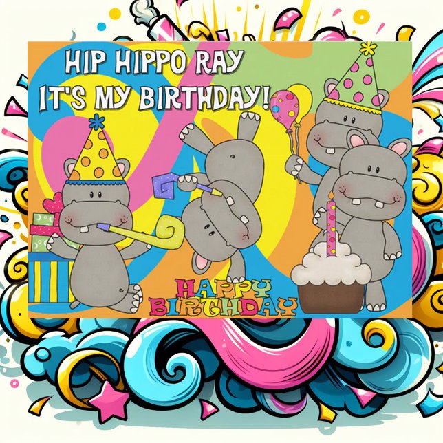 Hip Hippo Ray Custom Birthday Invitation (Creator Uploaded)