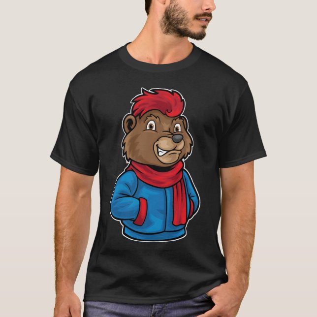 Hip Hop Bear Funky Urban Cartoon Illustration retr T-Shirt (Front)