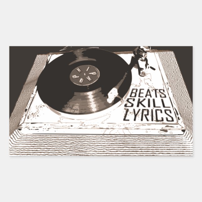 HIP HOP BEATS SKILL LYRICS ON TURNTABLE RECTANGULAR STICKER (Front)