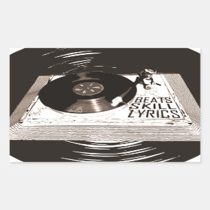 HIP HOP BEATS SKILL LYRICS ON TURNTABLE RECTANGULAR STICKER