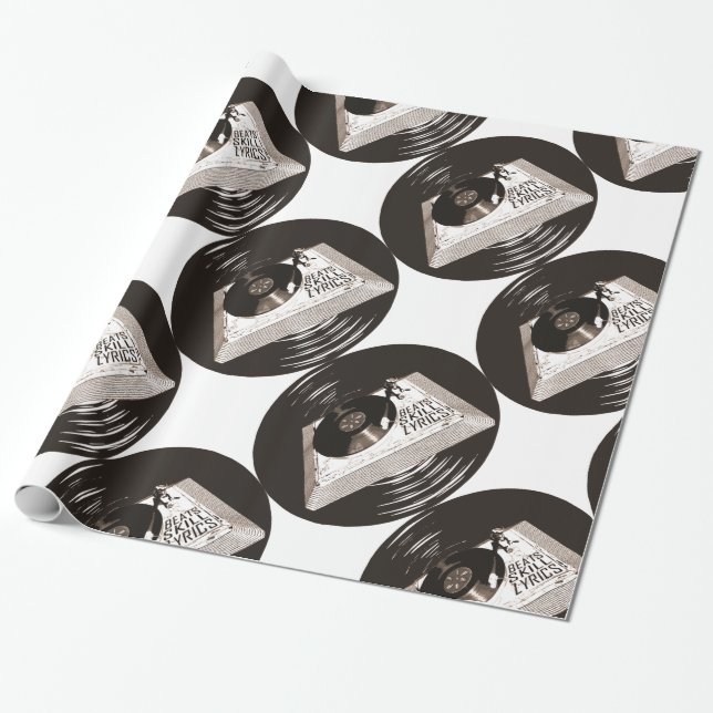 HIP HOP BEATS SKILL LYRICS ON TURNTABLE WRAPPING PAPER (Unrolled)