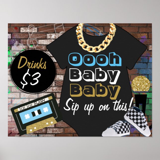 Hip Hop {BOY} Baby Shower-Oooh Baby Baby-Bar Sign (Front)