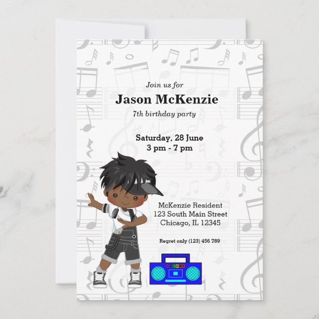 Hip hop boy invitation (Front)
