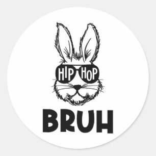 Hip Hop Bruh Meme Easter Bunny Face Sungles Men Bo Classic Round Sticker
