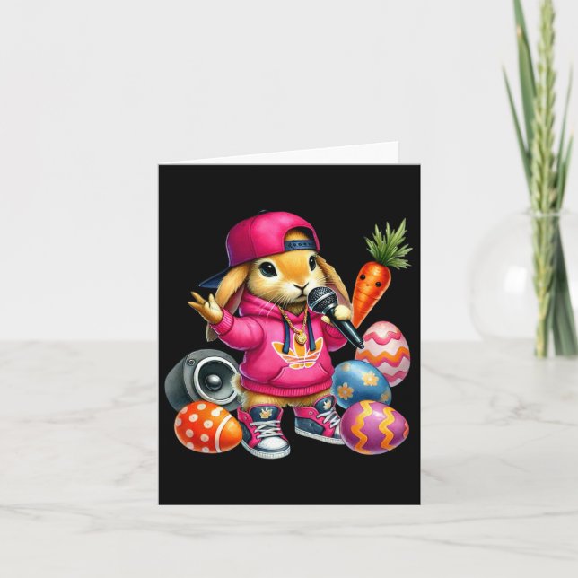 Hip Hop Bunny Easter Eggs Microphone Vibe  Card (Front)