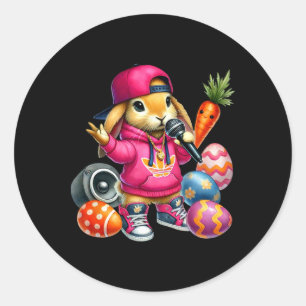 Hip Hop Bunny Easter Eggs Microphone Vibe  Classic Round Sticker