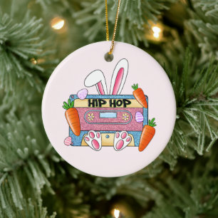 Hip Hop Cassette Tape Bunny Ceramic Ornament