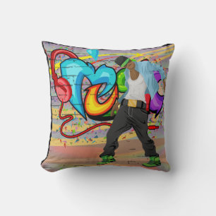 Hip-Hop Dancing Guy and  Music Graffiti Wall Cushion