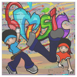 Hip Hop Dancing Kids Graffiti Wall Fabric