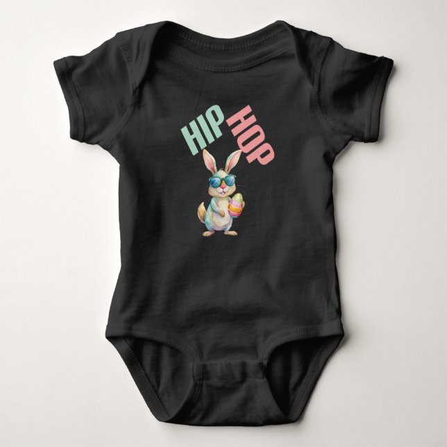 Hip Hop Easter Bunny  Baby Bodysuit (Front)