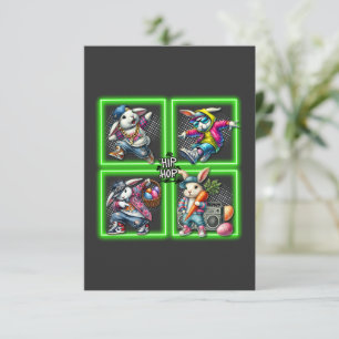 Hip Hop Easter Bunny Buddies, Neon Green T-Shirt Thank You Card