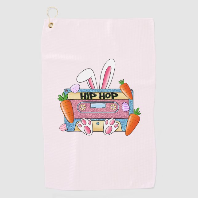 Hip-Hop Easter Bunny Mixtape – Retro Cassette Golf Towel (Front)