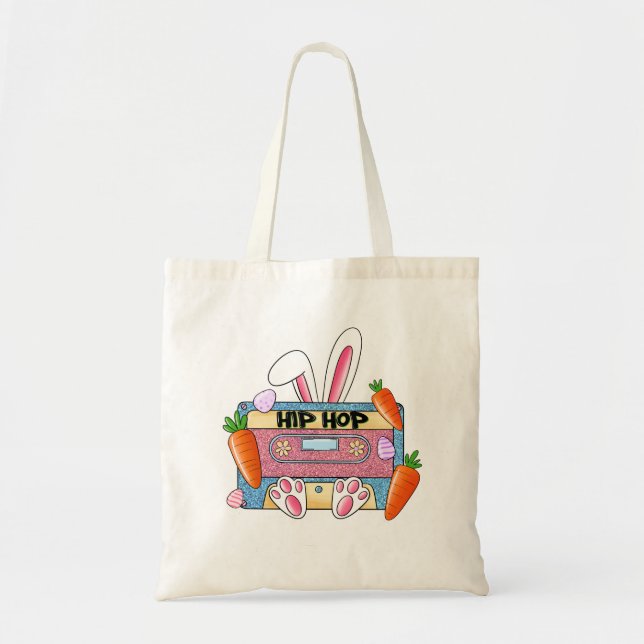 Hip-Hop Easter Bunny Mixtape – Retro Cassette Tote Bag (Front)