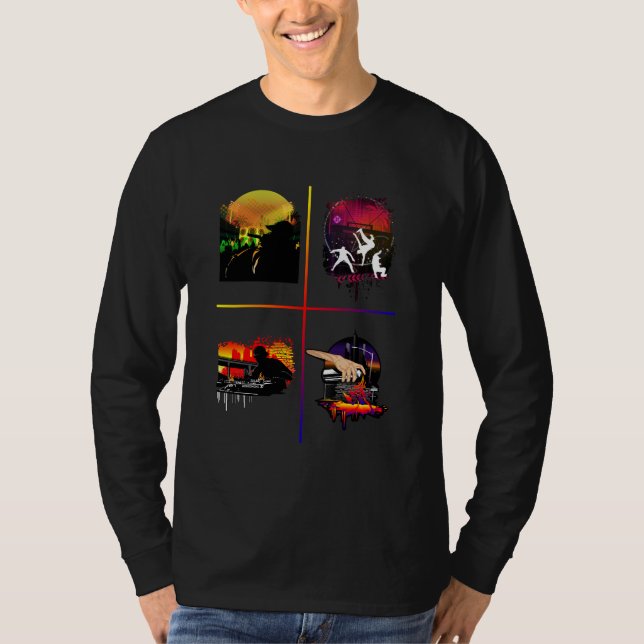 Hip Hop Elements Long Sleeve Tee MC DJ Breakdance  (Front)