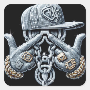Hip Hop Gangster bling Rapper Square Sticker
