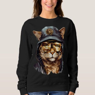 Hip Hop Gangster Cat Wearing Sunglasses Sweatshirt