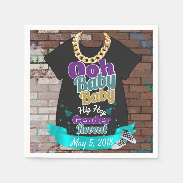 Hip Hop Gender Reveal Napkins Purple and Teal (Front)