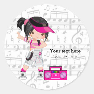 Hip hop girl classic round sticker