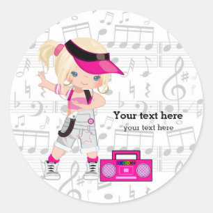 Hip hop girl classic round sticker
