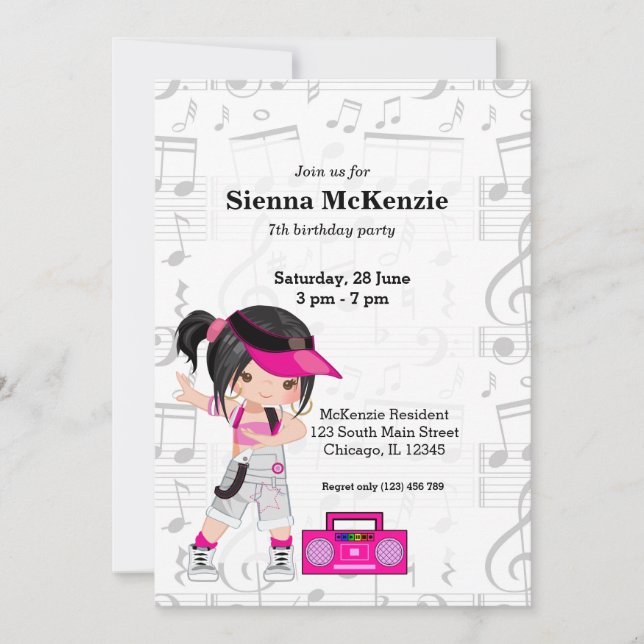 Hip hop girl invitation (Front)
