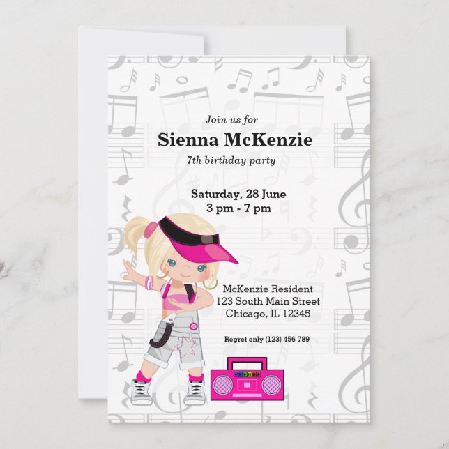 Hip hop girl invitation (Front)