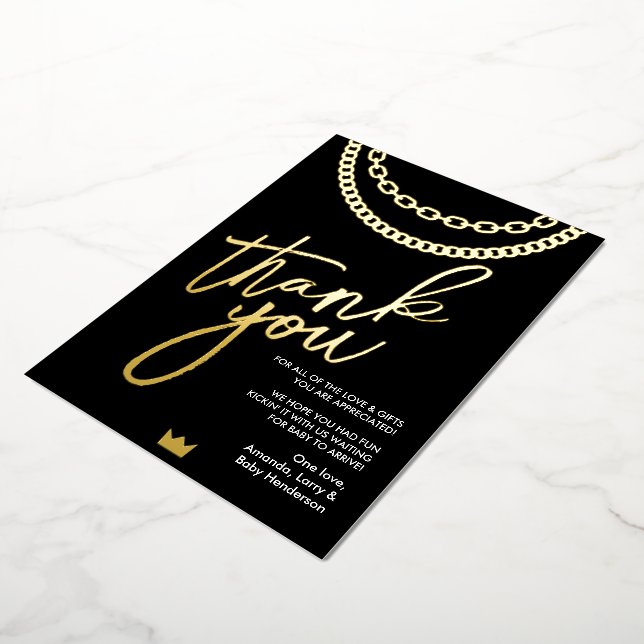 Hip Hop Gold Chain Baby Shower Thank You Card (Rotated)
