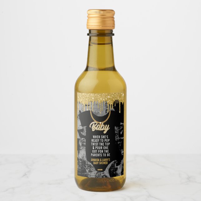 Hip Hop Gold Chain Baby Shower Wine Label (Front)