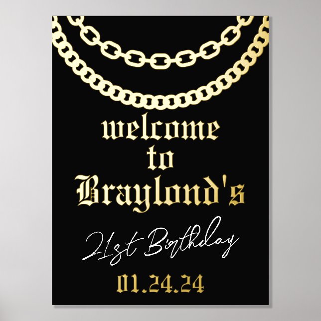 Hip Hop Gold Cuban Link Chain Foil Welcome Sign (Front)