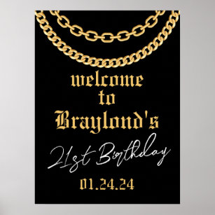 Hip Hop Gold Cuban Link Chain Welcome Sign Poster