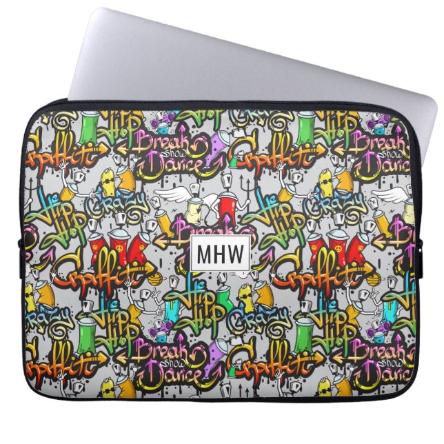 Hip Hop Graffiti custom monogram laptop sleeves (Front)