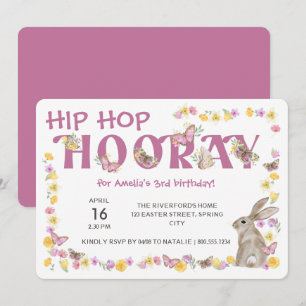 Hip Hop Hooray Girl's Birthday Bunny and Butterfly Invitation