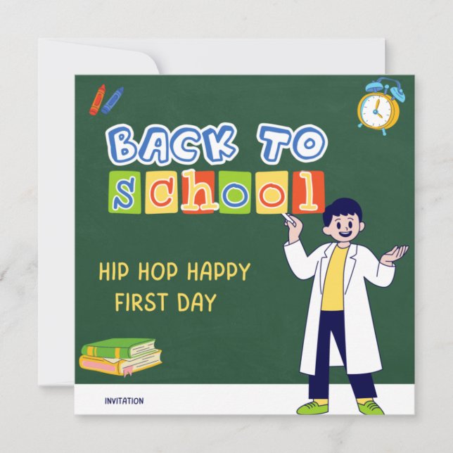 Hip Hop Hooray Happy First Day  Invitation (Front)