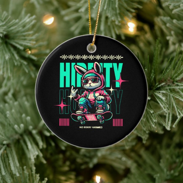 Hip-Hop Hoppity - Skater Bunny Easter Ceramic Ornament (Tree)