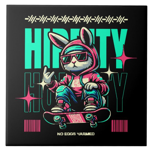 Hip-Hop Hoppity - Skater Bunny Easter Ceramic Tile (Front)