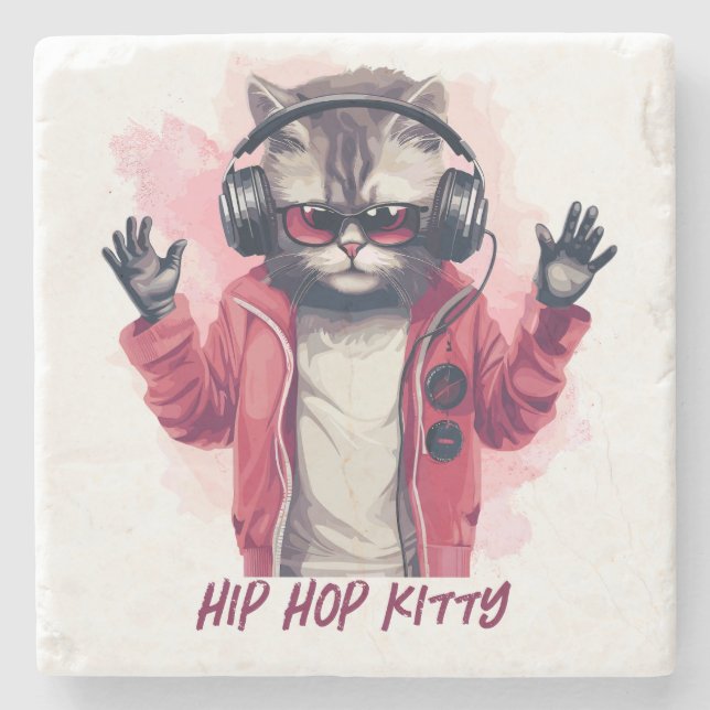 Hip Hop Kitty Stone Coaster (Front)