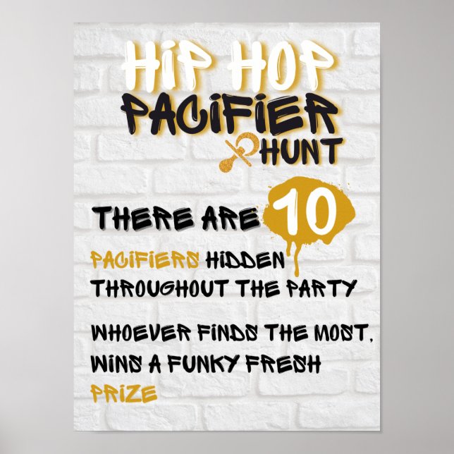 Hip Hop Pacifier Hunt Urban Baby Shower Game Poster (Front)