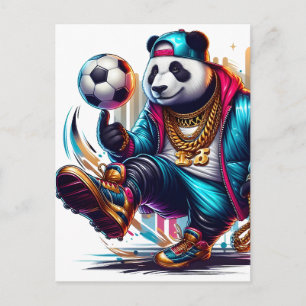 Hip Hop Panda Soccer Football Summer Sports Announcement Postcard